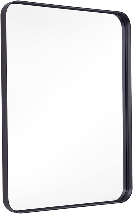 Wall Mirror for Bathroom, 20x30 Inch Black Bathroom Mirror, Rectangular Wall Mounted Decorative Mirror, Rounded Corner, Aluminum Alloy Frame,Home Decor, Hangs Horizontal or Vertical