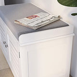 Shoe Storage Benches White Shoe Rack Bench with 2 Doors & Padded Seat Cushion in Grey Shoe