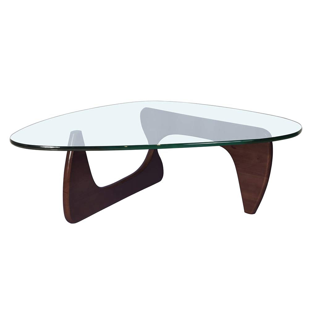 Noguchi Table Triangle Glass Coffee Table with Solid Wood Base