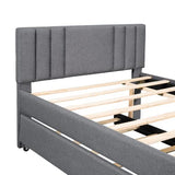 Upholstered Platform Bed Frame with Pull Out Trundle and Two Drawers,Multifunctional