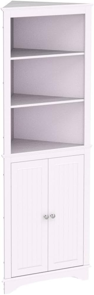 Tall Corner Cabinet with Doors and Shelves, Freestanding Corner Storage Cabinet for Bathroom,