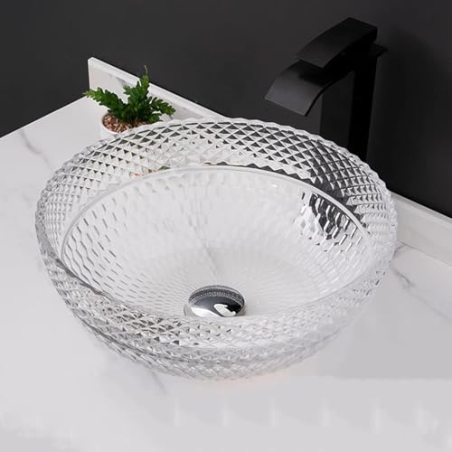 Above Counter Basin, Bathroom Vessel Sink Transparent Crystal Glass Vessel Sink Counte