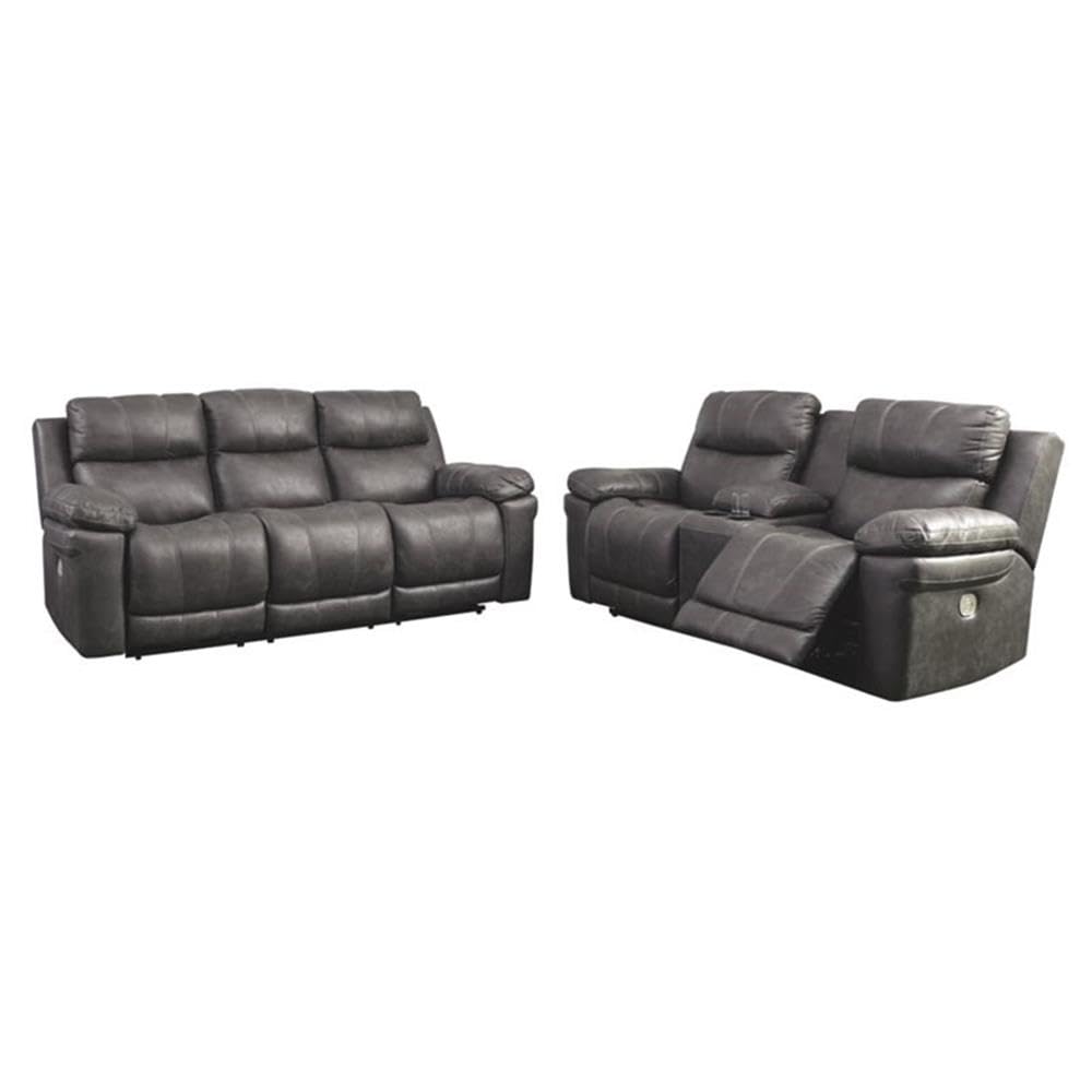 Erlangen Faux Leather Adjustable Power Reclining Sofa with USB Charging, Gray