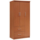 3 Door Wardrobe Armoire Closet with 2 Drawers in Cherry