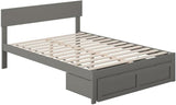 Solid Wood Full Bed with Foot Drawer in Walnut