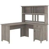 Trent Home 60" W Engineered Wood L Shaped Desk with Hutch in Driftwood Gray