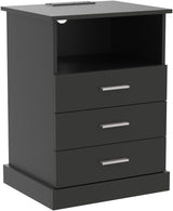 Black LED Nightstand with Charging Station, Side Table with 3 Drawers and Light, End