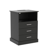 Black LED Nightstand with Charging Station, Side Table with 3 Drawers and Light, End