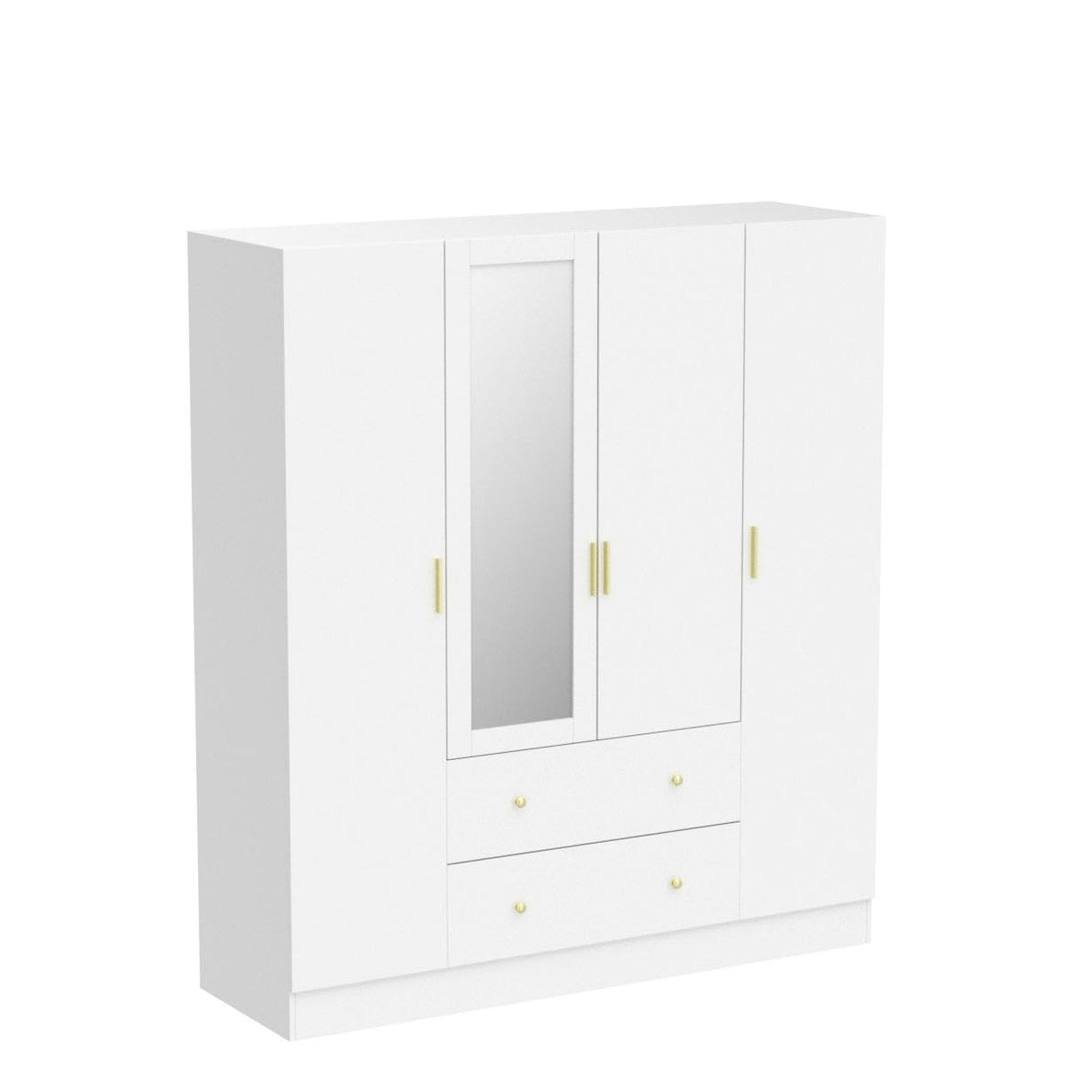 Wardrobe Armoire with Mirror, 5-Tier Shelves, 2 Drawers, 2 Hanging Rods and 4 Doors