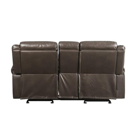 Motion Loveseat with Console and USB Port in Brown Leather Aire