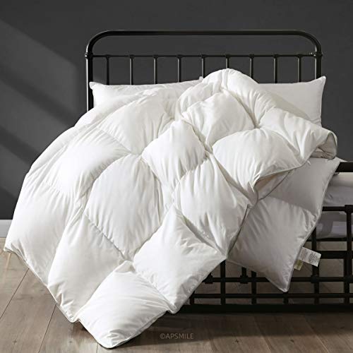 APSMILE Heavyweight Full/Queen Feathers Down Comforter for Colder Weather/Sleeper, Ultra-Soft Hotel Collection Down Duvet Insert, 46oz Fluffy Thick Winter Down Comforter(90x90, White)