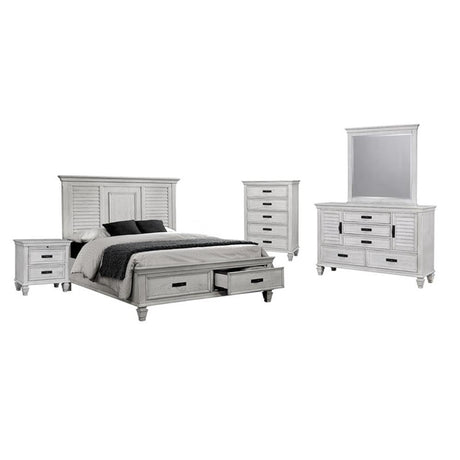 Franco Queen Bed 5-Piece Set, Distressed White