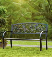 Evergreen Hummingbird Metal Garden Bench Black