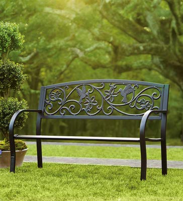 Evergreen Hummingbird Metal Garden Bench Black