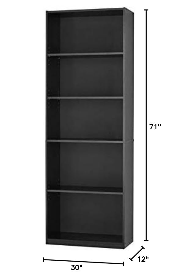 ` 71" 5-Shelf Standard Bookcase (Black)