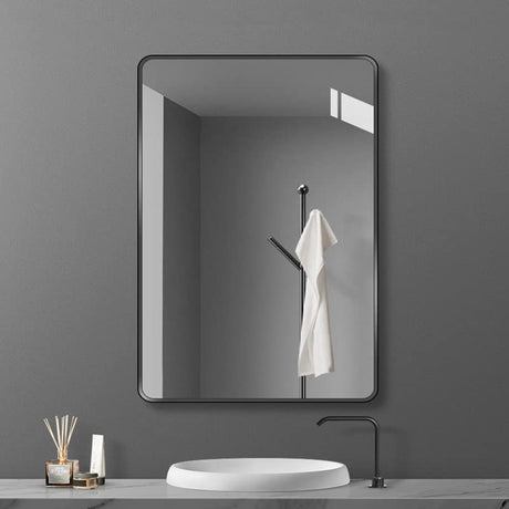 Wall Mirror for Bathroom, 20x30 Inch Black Bathroom Mirror, Rectangular Wall Mounted Decorative Mirror, Rounded Corner, Aluminum Alloy Frame,Home Decor, Hangs Horizontal or Vertical