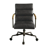 Transitional Leather Swivel Office Chair in Antique Ebony Black