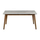 Everett Faux Top White Dining Table, Marble and Natural Walnut (192761)