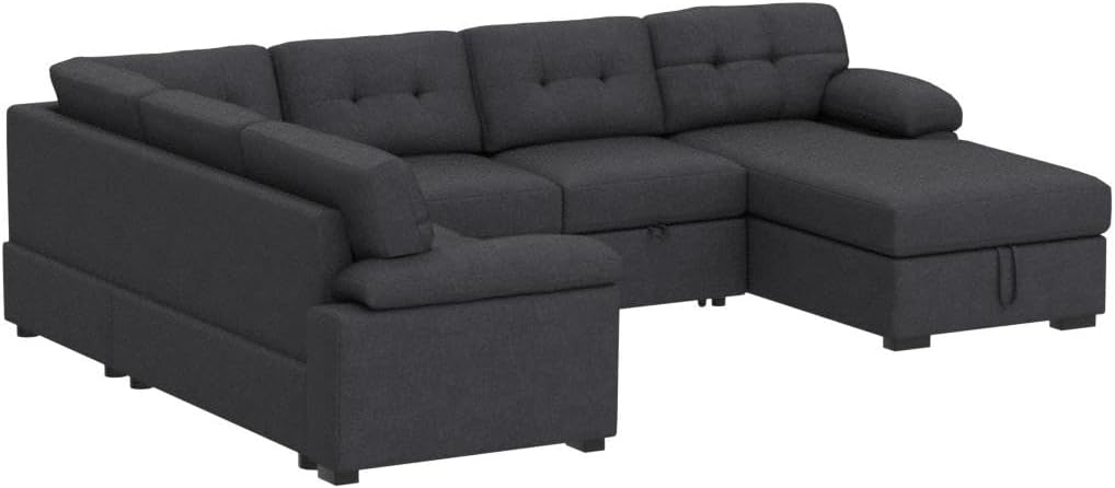 Sleeper Sofa Couch Modular Sectional Sofa Sleeper with Pull Out Bed 6 Seater Sleeper Couch with Storage U Shaped Sofa Bed Couch for Living Room, Dark Grey