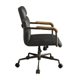 Transitional Leather Swivel Office Chair in Antique Ebony Black