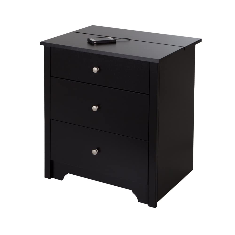 Vito Nightstand Charging Station, Pure Black, 19.25 x 24.5 x 27.5in