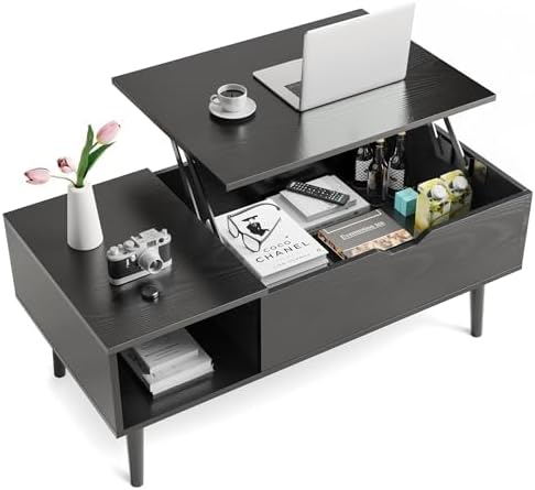 Coffee Table Brown, Lift Top Coffee Tables for Living Room, Small Rising Wooden Dining