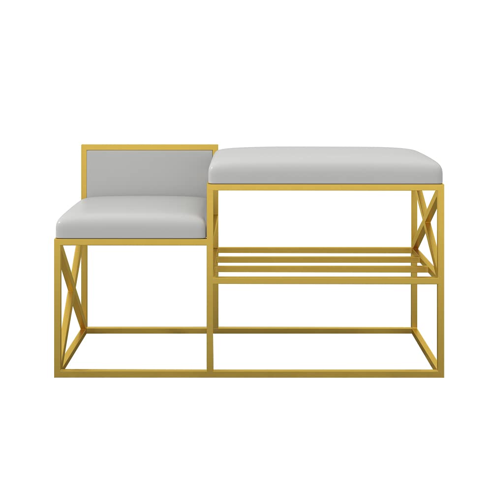 Modern PU Leather Gray Upholstered Entryway Bench