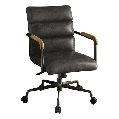 Transitional Leather Swivel Office Chair in Antique Ebony Black