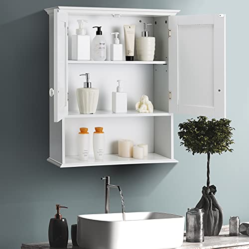 Wall Mount Bathroom Cabinet, Medicine Cabinet with Open Storage Shelf