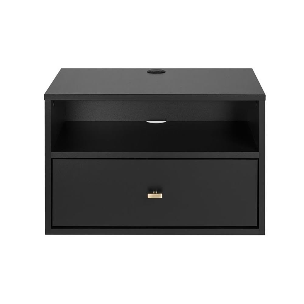 Prepac Transitional 1 Drawer Floating Nightstand with Open Shelf, Wall Mounted Nightstand, Contemporary Bedroom Furniture, 15"D x 22.5"W x 14.5"H, Black