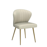 Velvet Dining Chairs, Modern Small Armless Accent Chair with Gold Metal Legs, Living Room Upholstered Cute Side Chair, Elegant Tufted Back Vanity Chair for Bedroom/Beauty Room-TAN