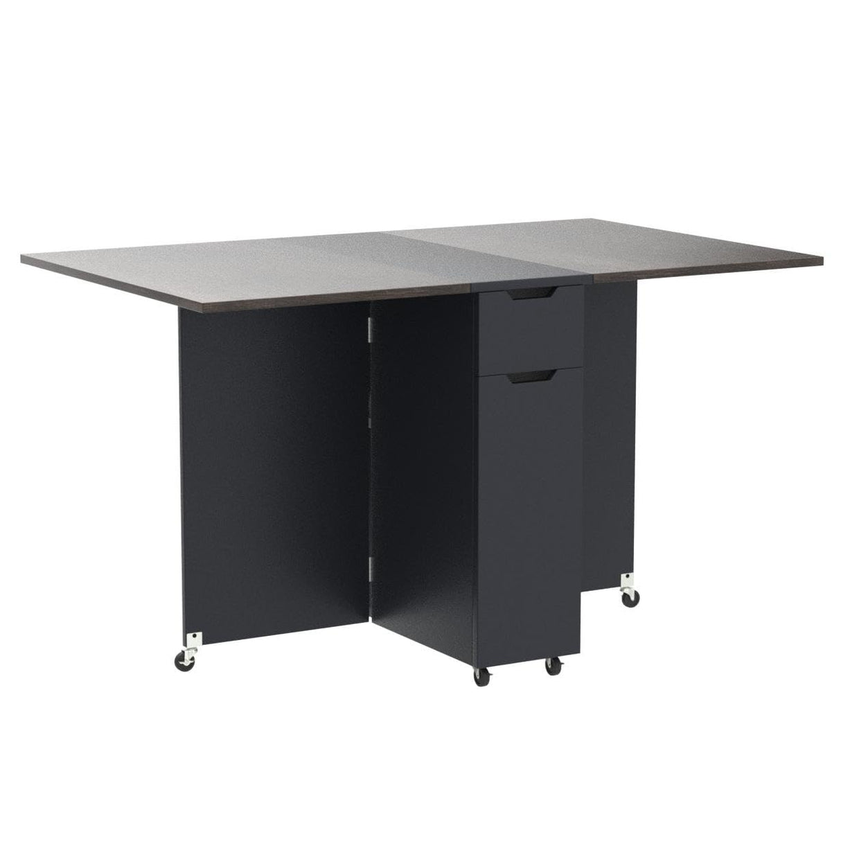 Modern Folding Dining Table, Drop Leaf Dining Table & Expandable Kitchen Table with Drawer & Storage Shelves,