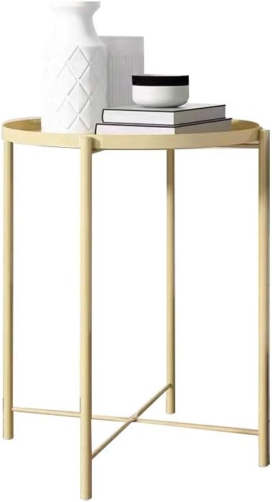 End Table，Folding Round Metal Side Table Waterproof，Round End Table with Removable