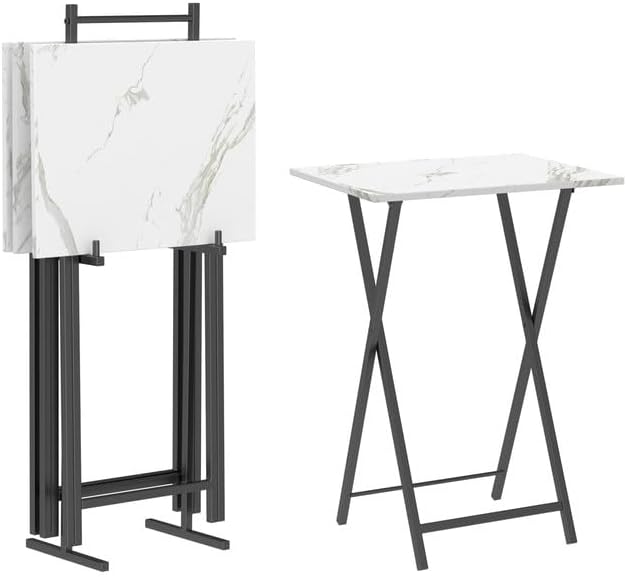 UrbanFold 4-Pack Folding TV Tray Tables with Storage Rack