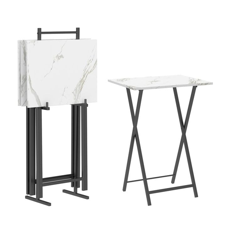 UrbanFold 4-Pack Folding TV Tray Tables with Storage Rack