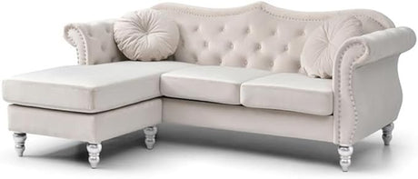 Transitional Velvet Back Tufted Sofa Chaise in Pink