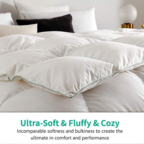 APSMILE Heavyweight Full/Queen Feathers Down Comforter for Colder Weather/Sleeper, Ultra-Soft Hotel Collection Down Duvet Insert, 46oz Fluffy Thick Winter Down Comforter(90x90, White)