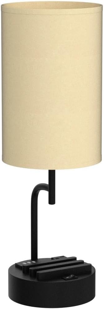 Table Lamp with 3 USB Charging Ports, Modern Desk Lamp with AC Outlet and Phone