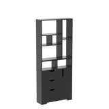 Stylish Black Bookshelf, 71" Tall Bookshelf with Doors and 3 Drawers, Wood Bookshelf