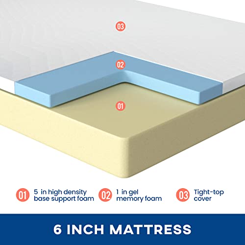 Full Mattress 6 inch Gel Memory Foam Mattress for Cool Sleep & Pressure Relief