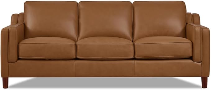 Bella Top Grain Leather Sofa Couch, 84", Vanilla White - Feather Down,