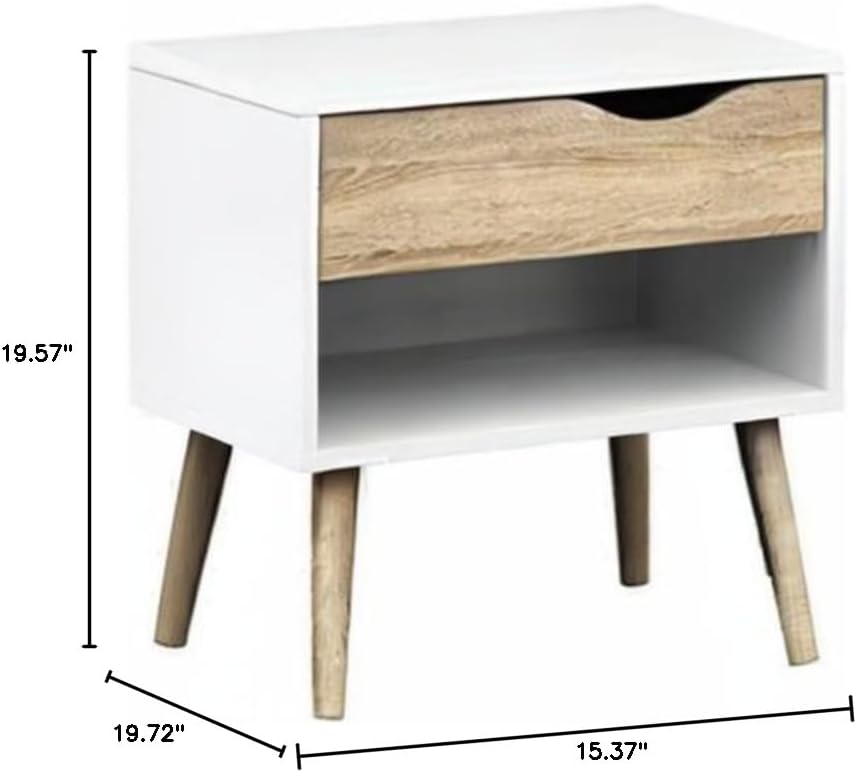 Diana 1 Drawer Nightstand, White/Oak Structure