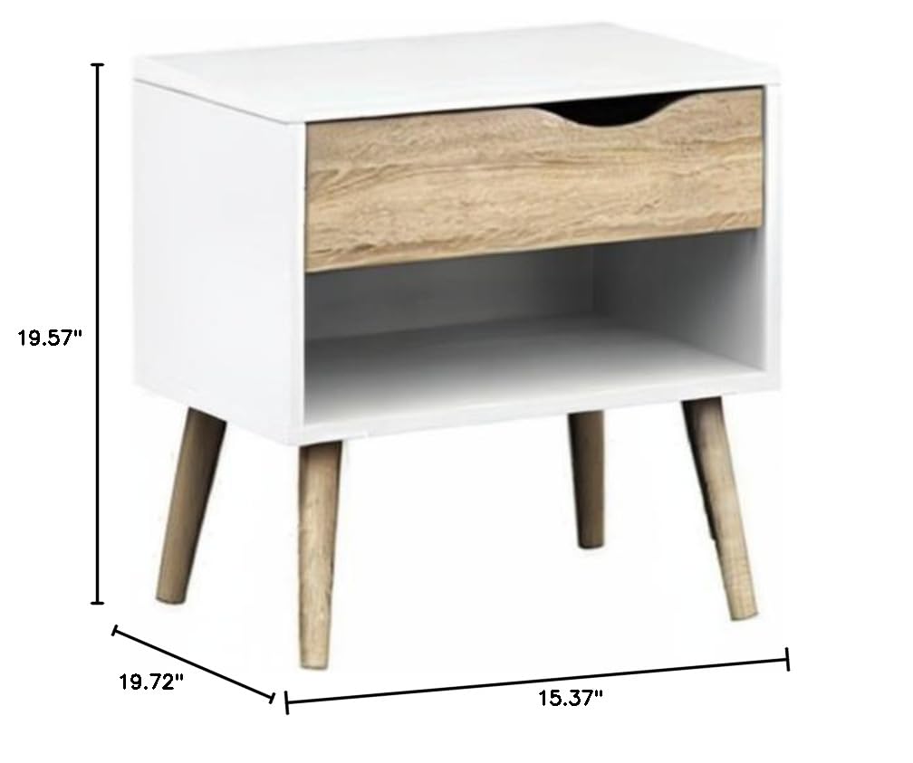 Diana 1 Drawer Nightstand, White/Oak Structure