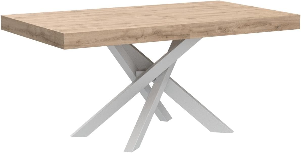 Emma 63(94,5) x35,4 in Extendable Table, Rustic Oak with White Crossed Legs