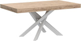 Emma 63(94,5) x35,4 in Extendable Table, Rustic Oak with White Crossed Legs