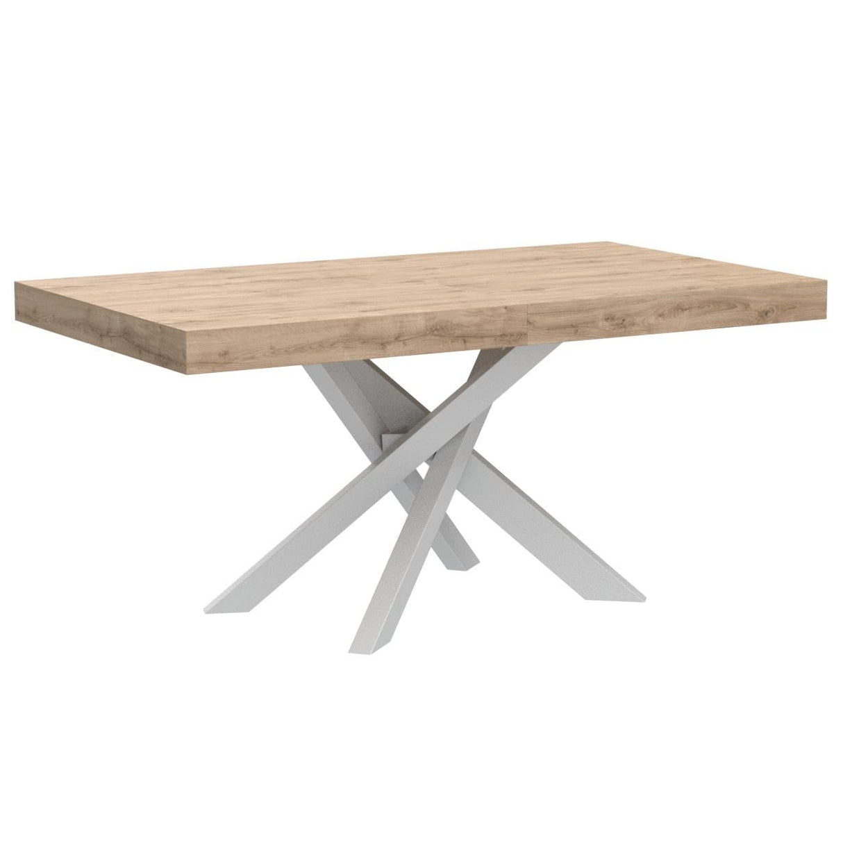 Emma 63(94,5) x35,4 in Extendable Table, Rustic Oak with White Crossed Legs