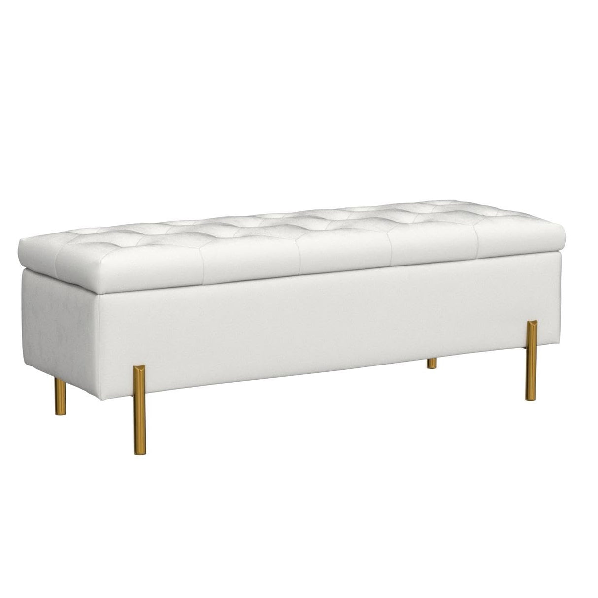 Velvet Storage Bench, Modern Bedroom Bench, Upholstered Tufted Large Settee Ottoman with Storage Bench for Bedroom,Living Room,Entryway, Ivory