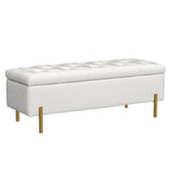 Velvet Storage Bench, Modern Bedroom Bench, Upholstered Tufted Large Settee Ottoman with Storage Bench for Bedroom,Living Room,Entryway, Ivory