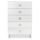 Acme Elms Wooden Rectangular Chest with 5 Storage Drawers in White and Chrome