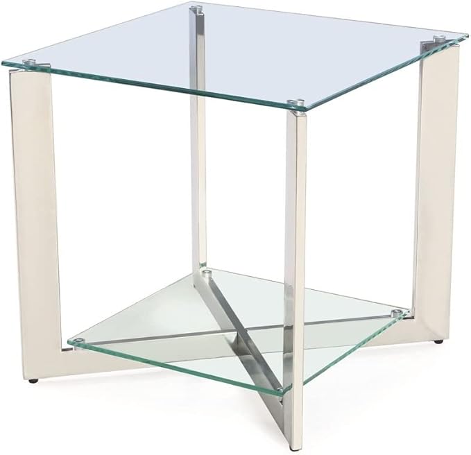 Townley Collection Console Table with Polished Stainless Steel Legs and Durable Glass Top